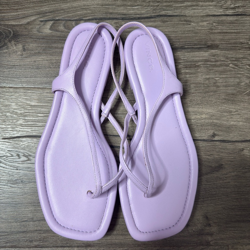 Vince Lavender Strappy Square-Toe Leather Sandals
